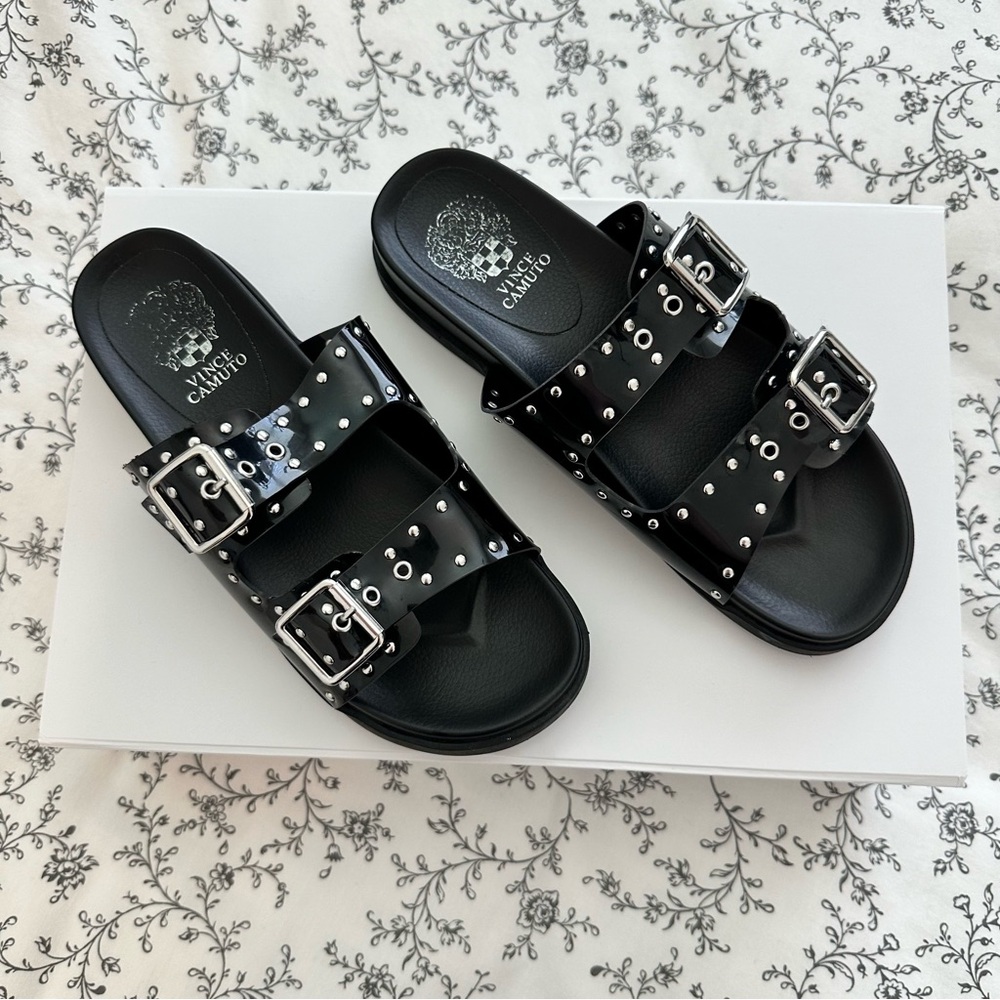 Vince Camuto Black Studded Sandals, Size 7